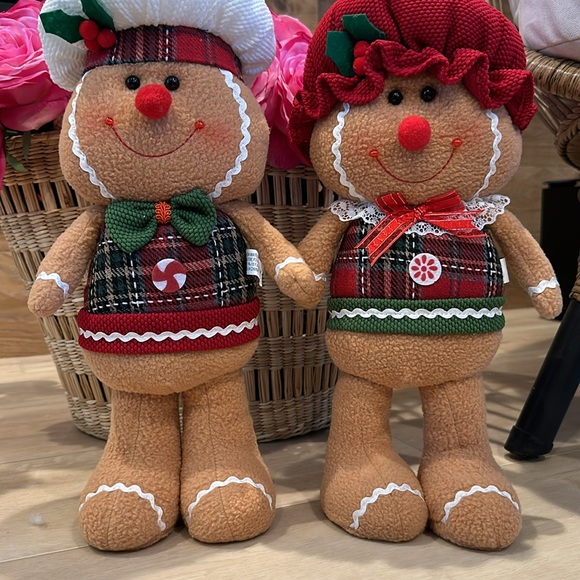 Christmas Holiday Plaid Gingerbread man girl boy doll greeter standing - Picture 5 of 16